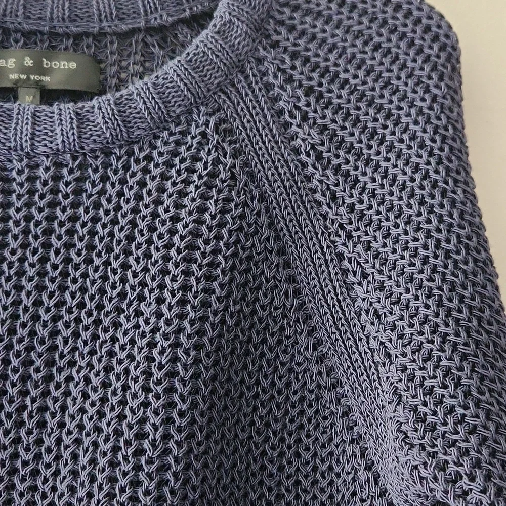 Rag & Bone Blue Cotton Shaker-stitch Raglan Sweater Size M
